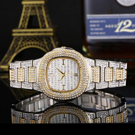 Men's Luxury Diamond Watch – Stylish Crystal Analog Timepiece for Business, Casual, and Formal Occasions